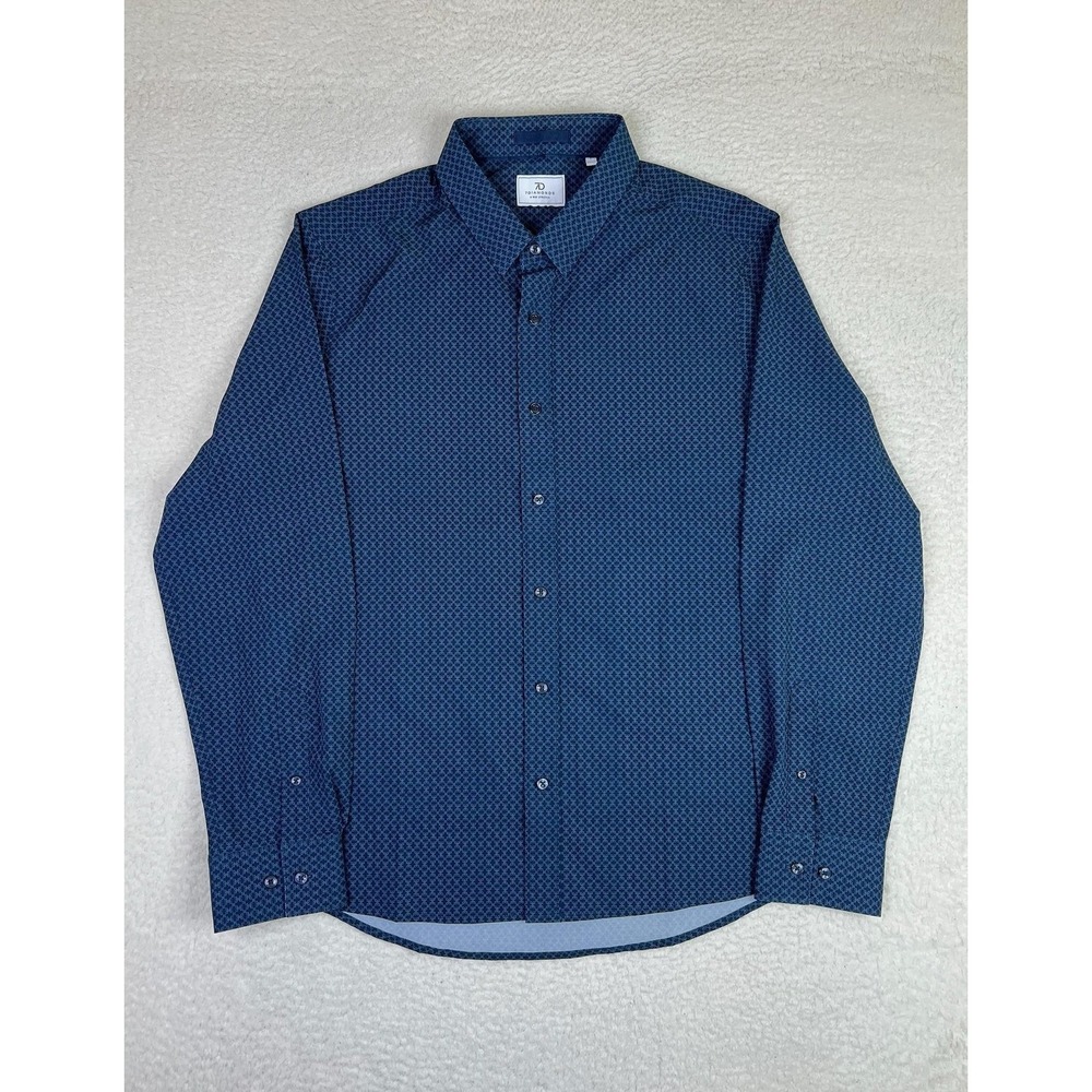 7 Diamonds Shirt Mens Large Blue Geometric 4 Way Stretch Bentley LS Button‎ Up